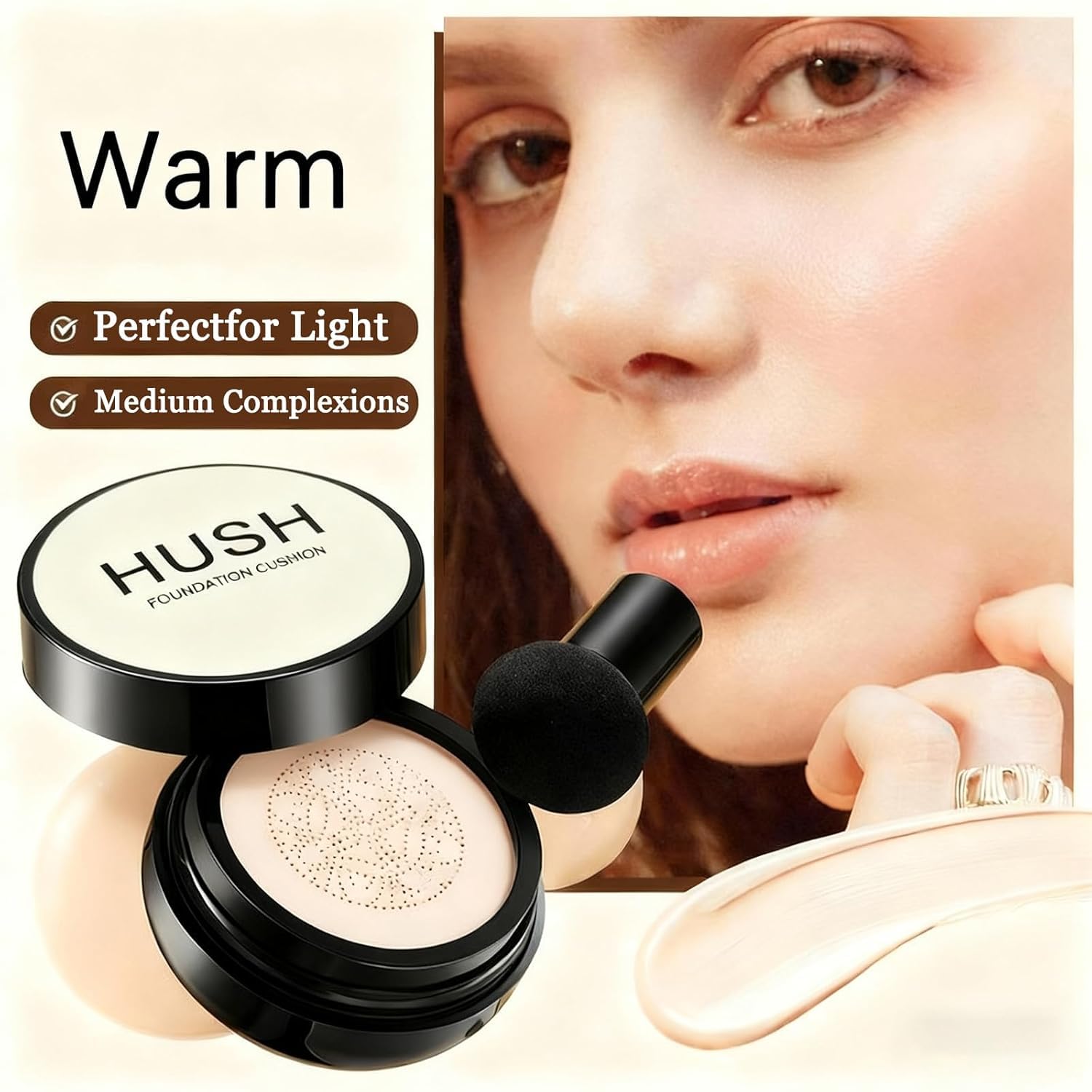 Foundation for Older Women | Warm - Perfect for Light/Medium Complexions | Mushroom Head Air Cushion CC Cream - BB Cream Foundation for Mature Skin | Makeup Concealer Long Lasting Full Coverage