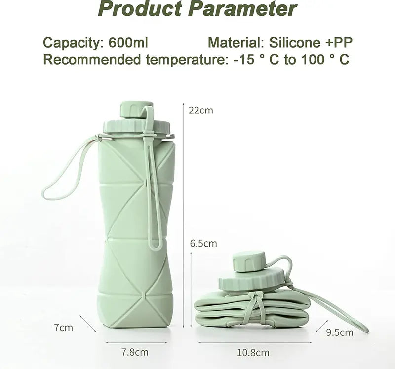 Collapsible Food-Grade Silicone Water Bottle: BPA-Free, Portable, Reusable, Leak-Proof, Heat/Cold Resistant for Sports & Travel